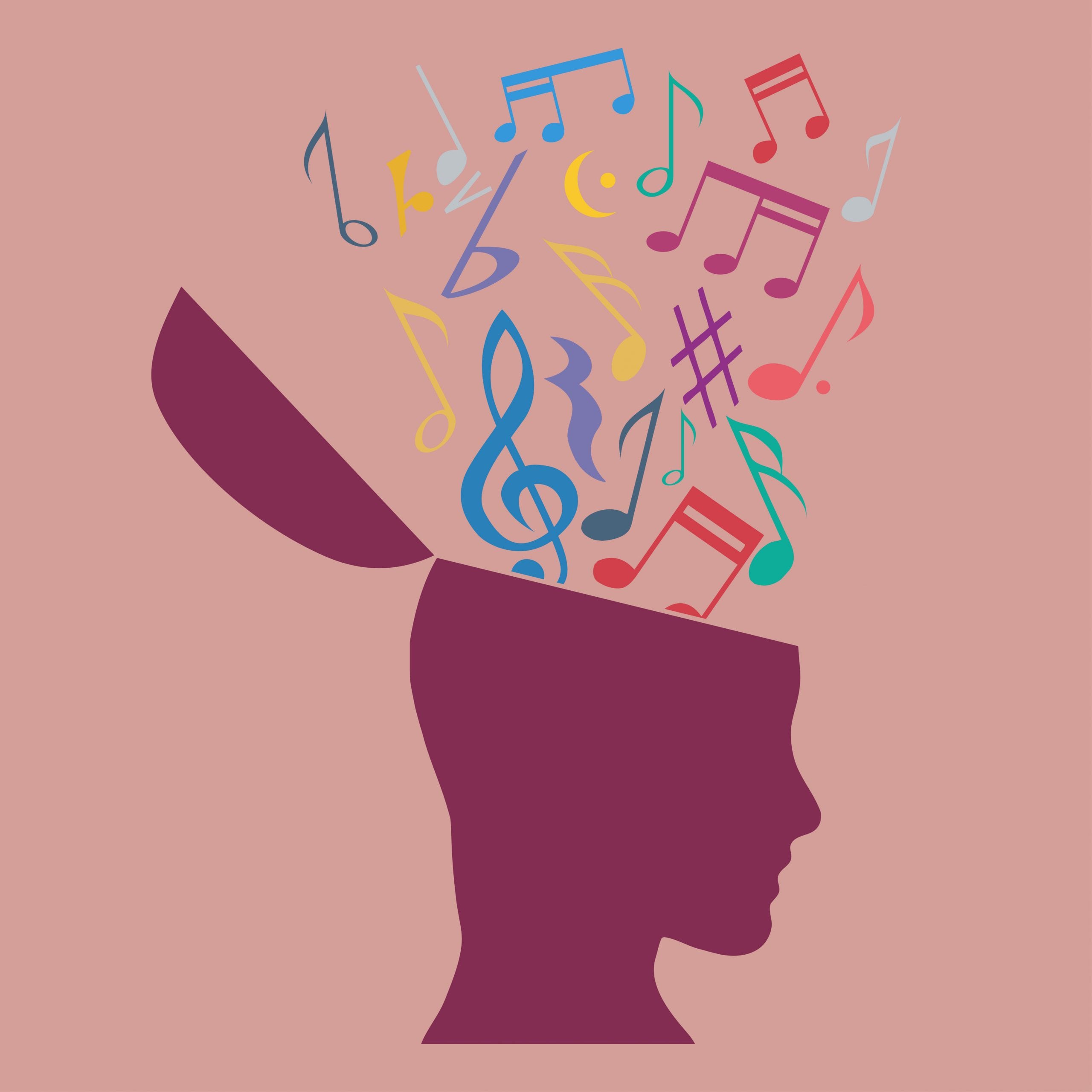 Играет песня в голове. Музыкальное мышление. Ноты в голове. Музыкальная терапия рисунок. Музыкотерапия.